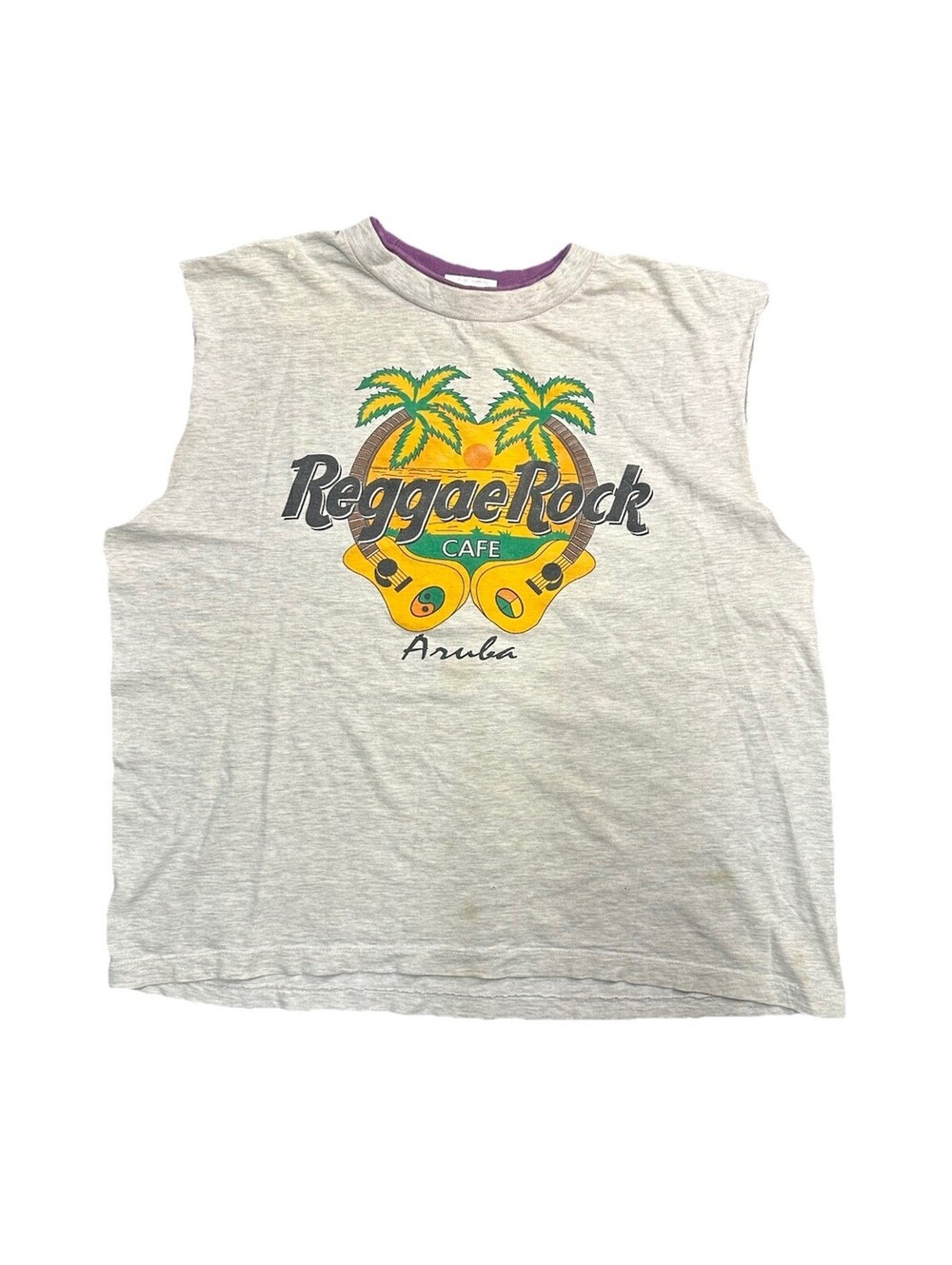 Vintage Reggae Rock Cafe Aruba Sleeveless Tank Shirt XL 80s Beach Reggae